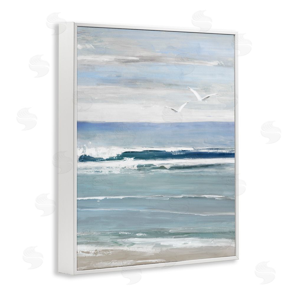 Sally Swatland Seagulls Over Shore White Framed Giclee Wall Art Print