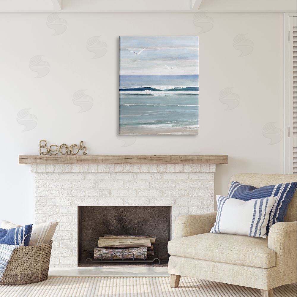Sally Swatland Rolling Waves & Seagulls Canvas Wall Art Print in Room