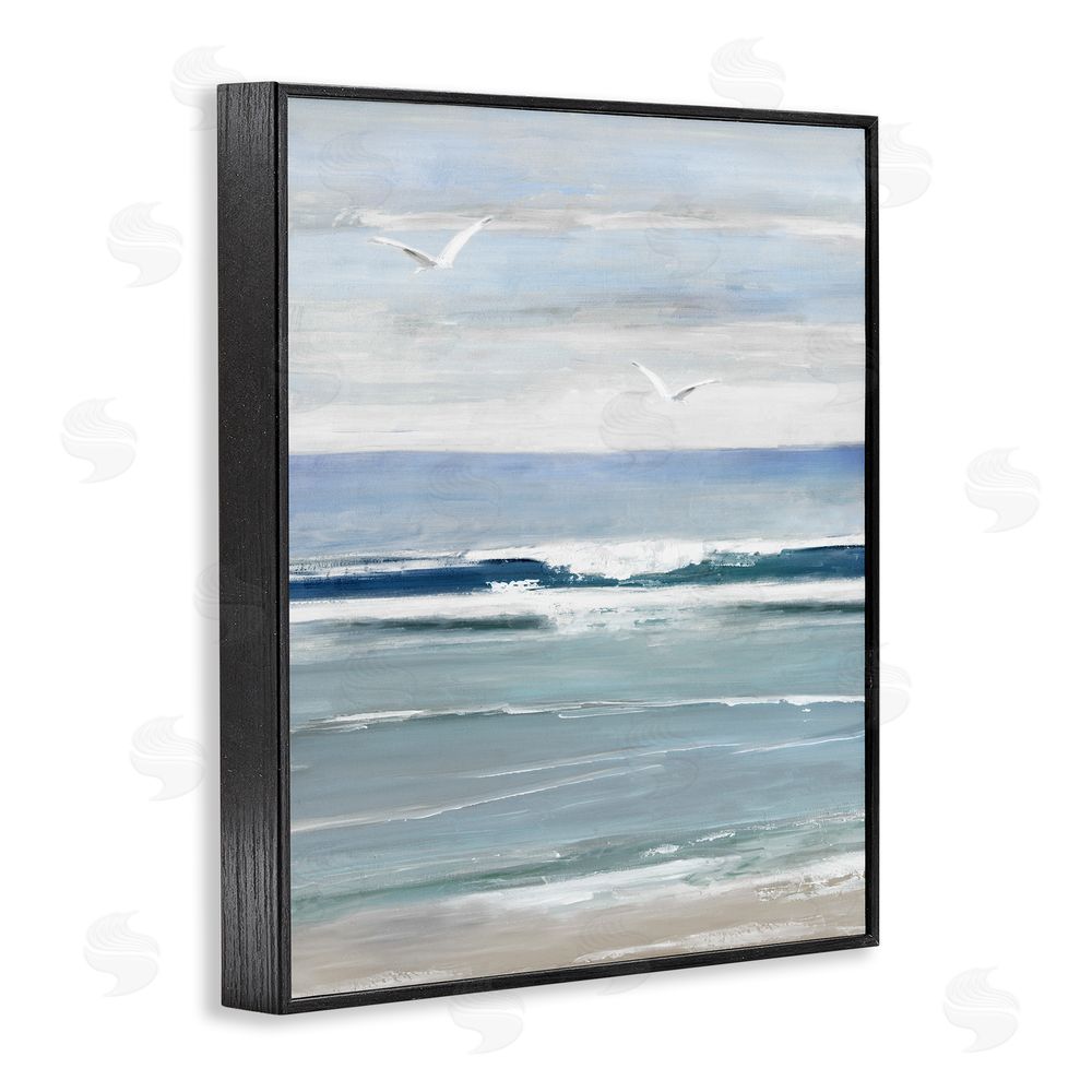 Sally Swatland Rolling Waves & Seagulls Black Framed Giclee Wall Art Print