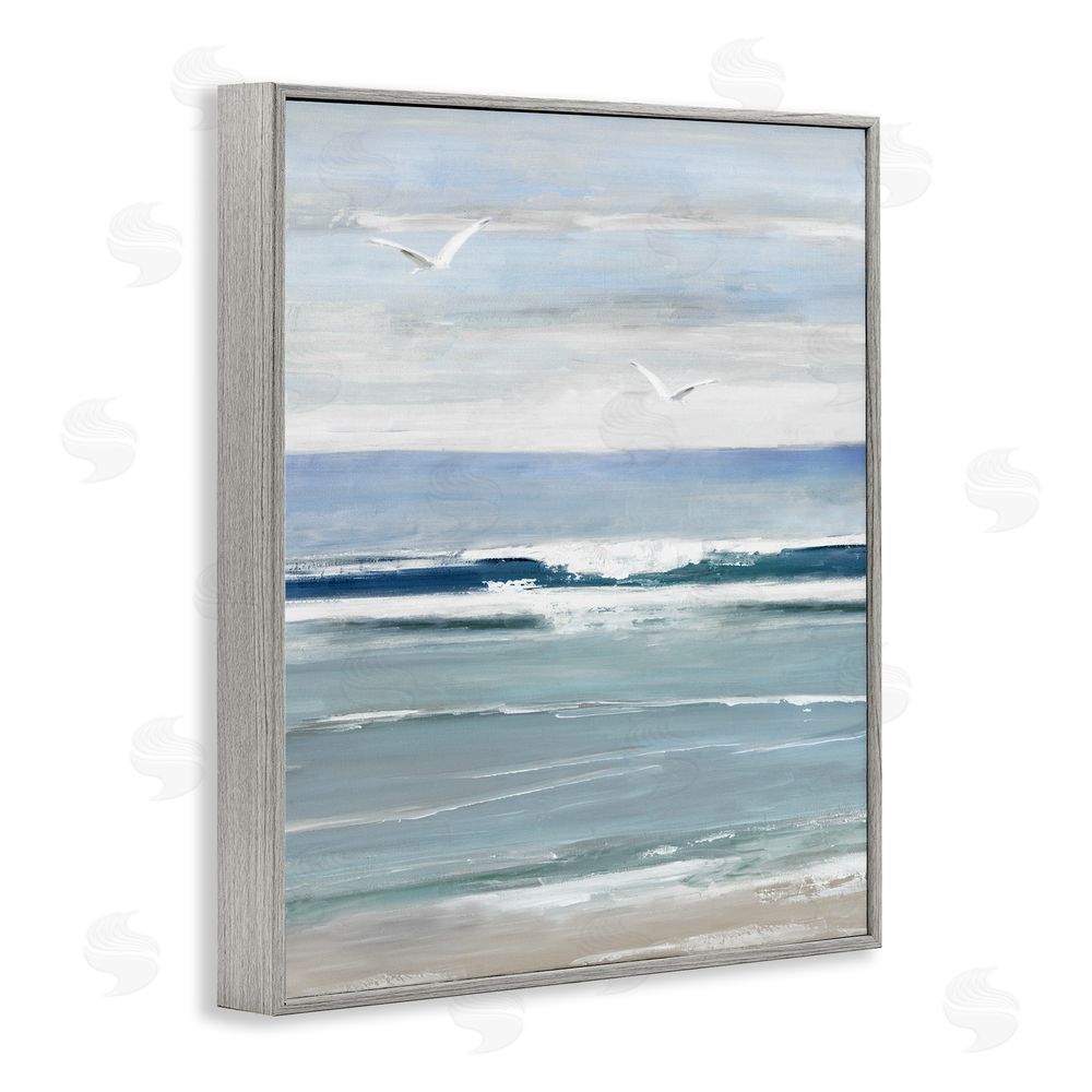 Sally Swatland Rolling Waves & Seagulls Gray Framed Giclee Wall Art Print