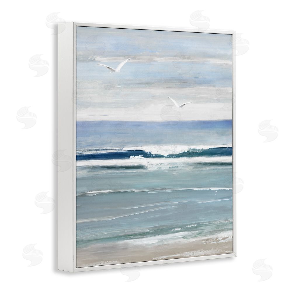 Sally Swatland Rolling Waves & Seagulls White Framed Giclee Wall Art Print