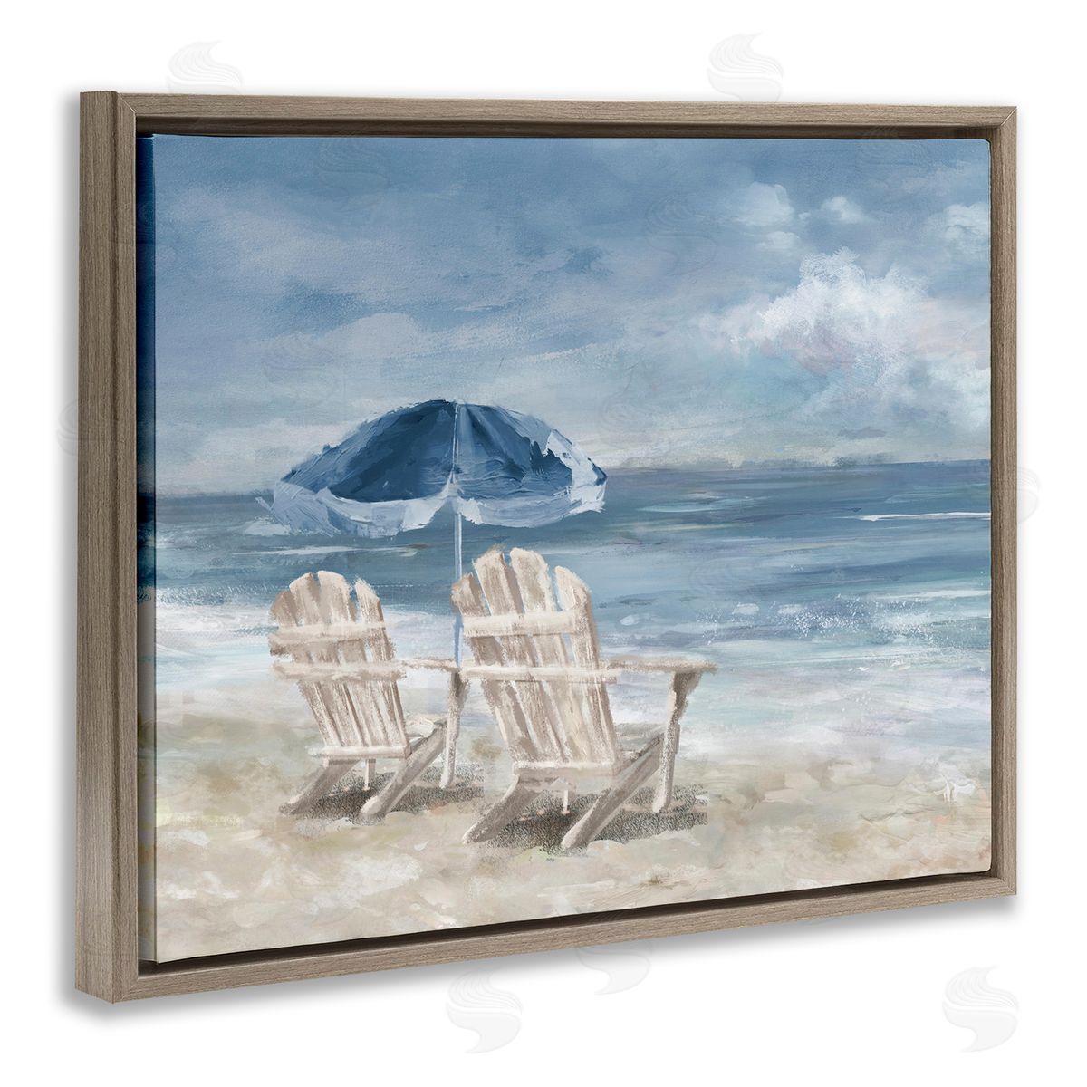 Serene Beach Chairs Brown Floating Frame Canvas Wall Art, Home Decor by Carson Lyons
