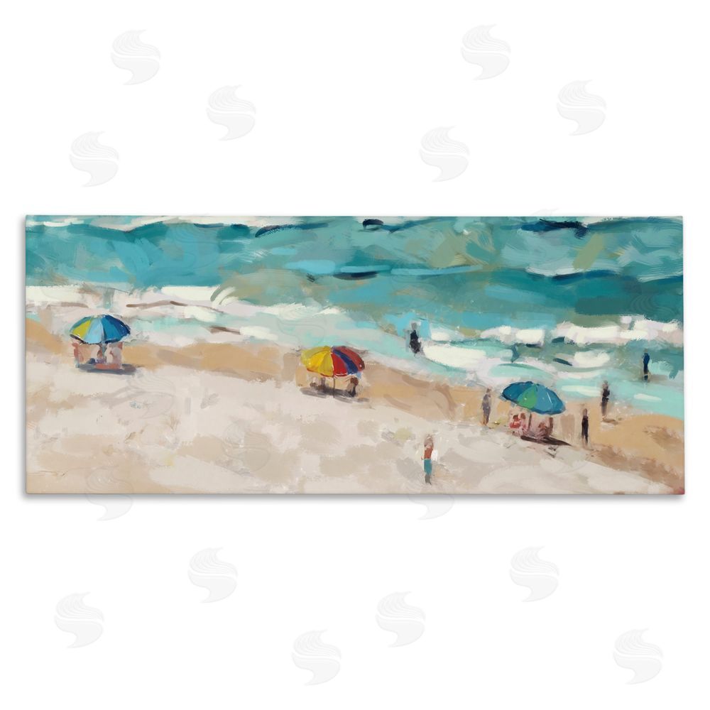 Ziwei Li Summer Beachgoers on Shore Stretched Canvas Wall Art Print
