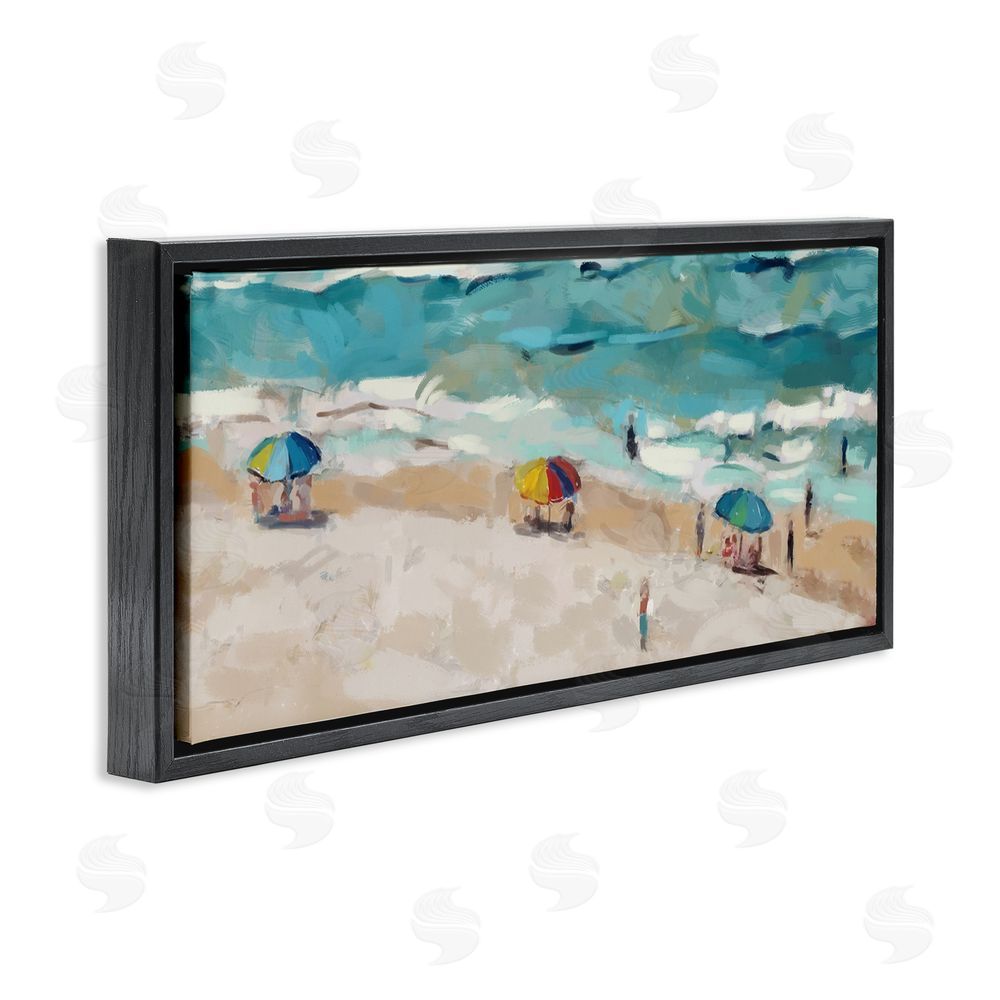Ziwei Li Summer Beachgoers on Shore Black Floating Frame Canvas Wall Art Print
