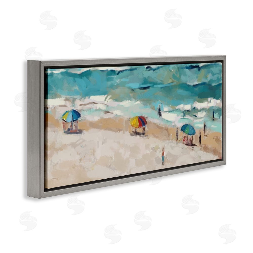 Ziwei Li Summer Beachgoers on Shore Grey Floating Frame Canvas Wall Art Print