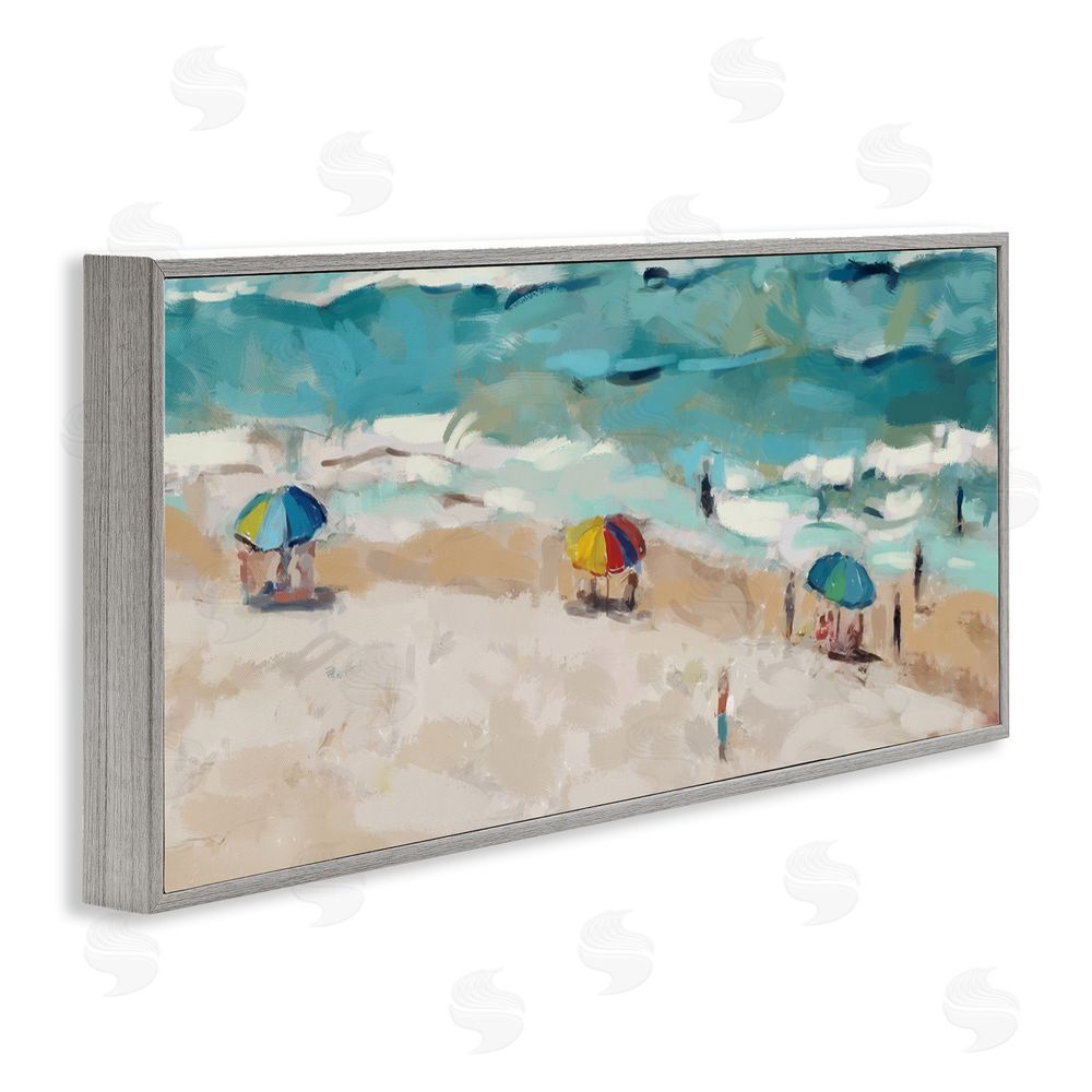 Ziwei Li Summer Beachgoers on Shore Gray Framed Giclee Wall Art Print