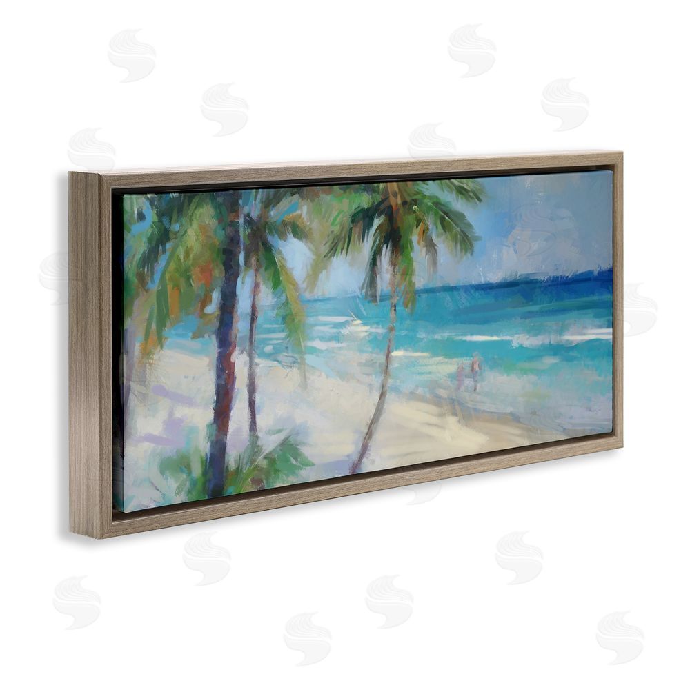 Ziwei Li Tropical Sea Waves Scene Brown Floating Frame Canvas Wall Art Print