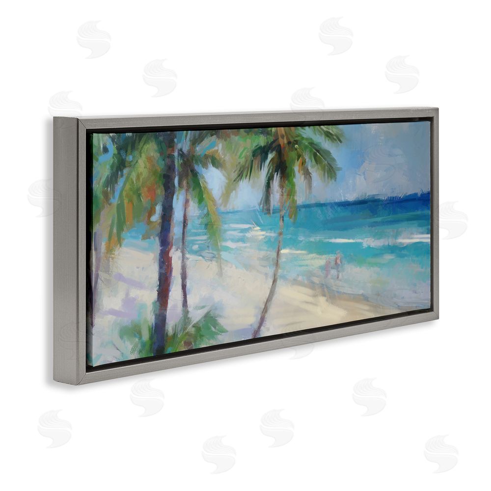 Ziwei Li Tropical Sea Waves Scene Grey Floating Frame Canvas Wall Art Print