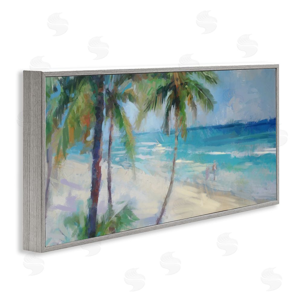 Ziwei Li Tropical Sea Waves Scene Gray Framed Giclee Wall Art Print