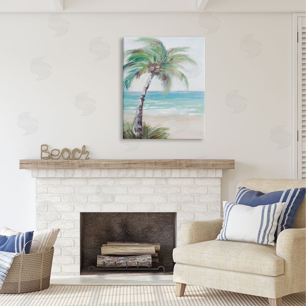 Ziwei Li Soft Palm Tree on Beach Canvas Wall Art Print in Room