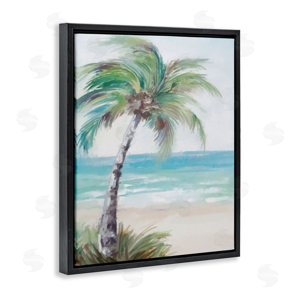 Ziwei Li Soft Palm Tree on Beach Black Floating Frame Canvas Wall Art Print