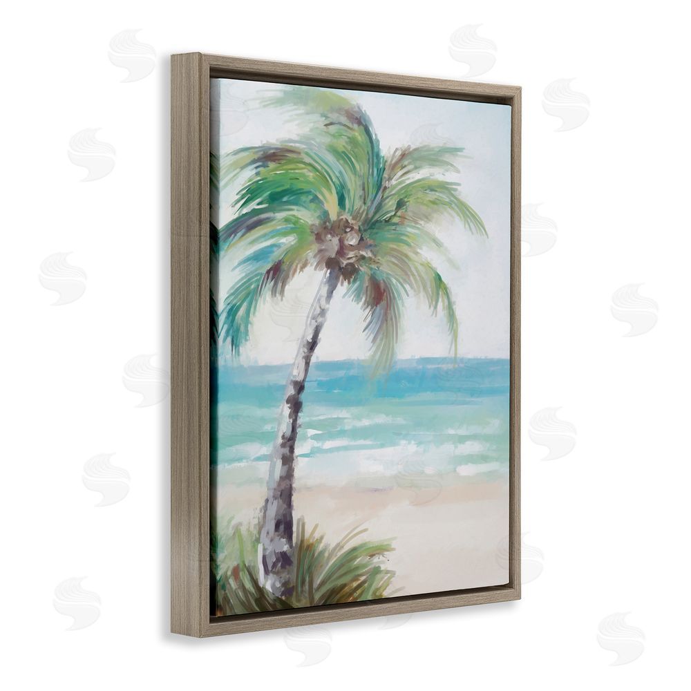 Ziwei Li Soft Palm Tree on Beach Brown Floating Frame Canvas Wall Art Print