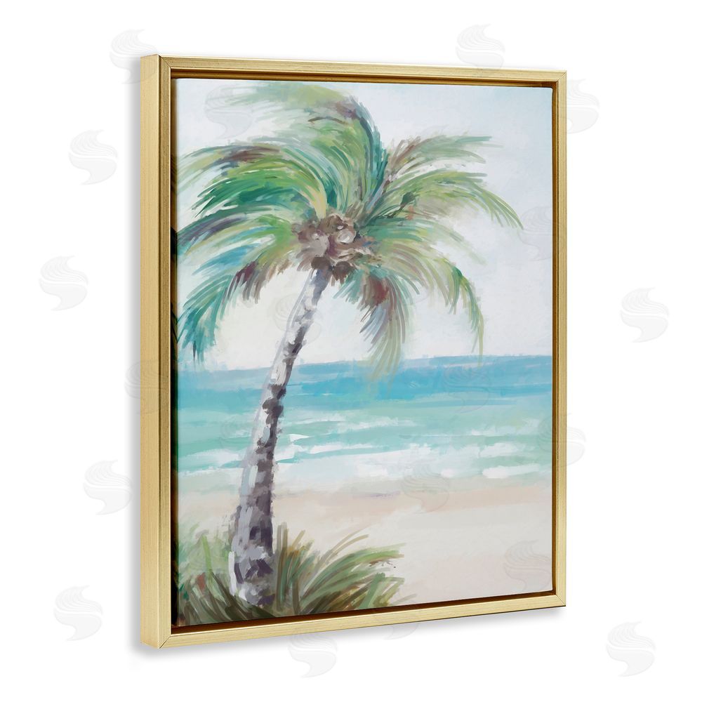 Ziwei Li Soft Palm Tree on Beach Gold Floating Frame Canvas Wall Art Print