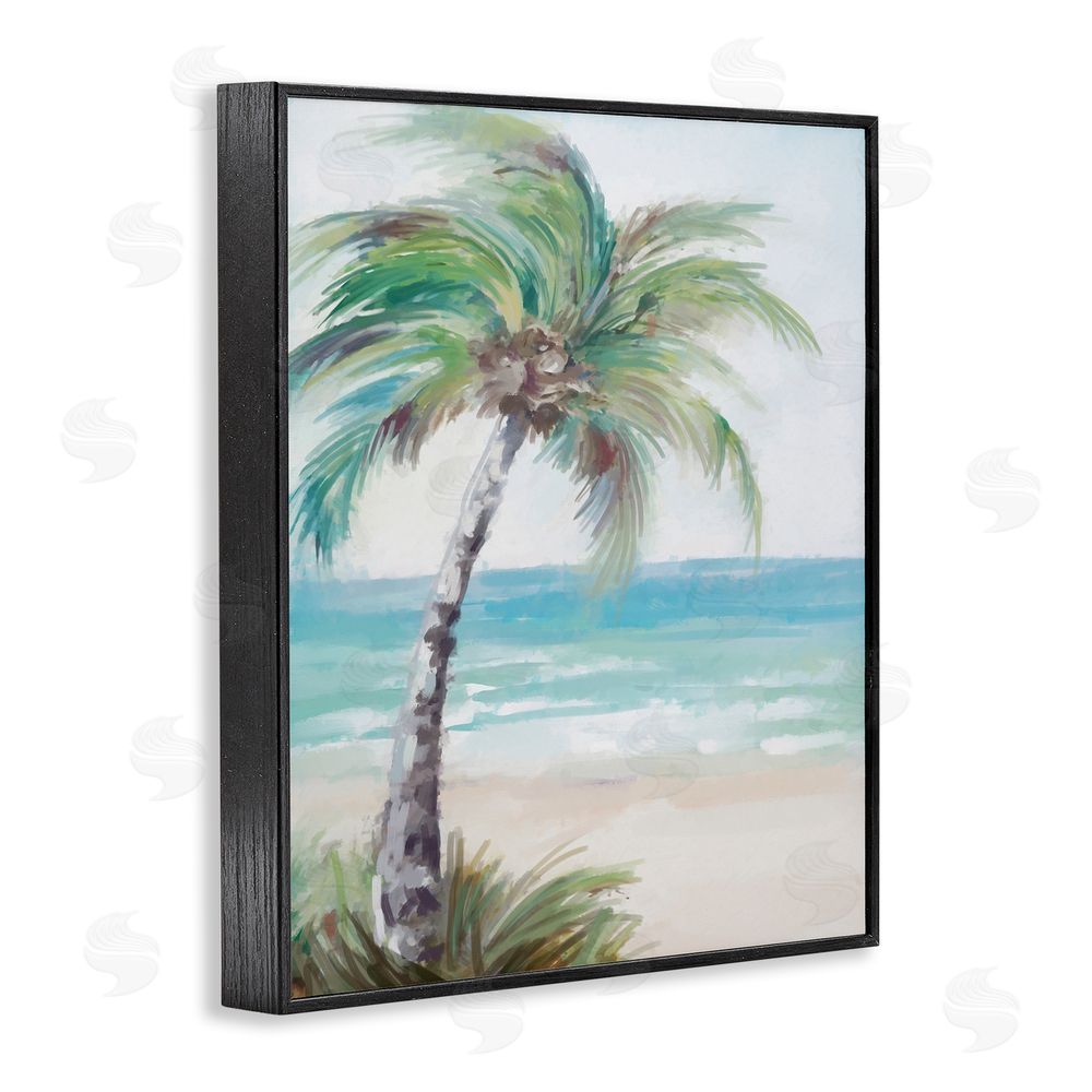 Ziwei Li Soft Palm Tree on Beach Black Framed Giclee Wall Art Print