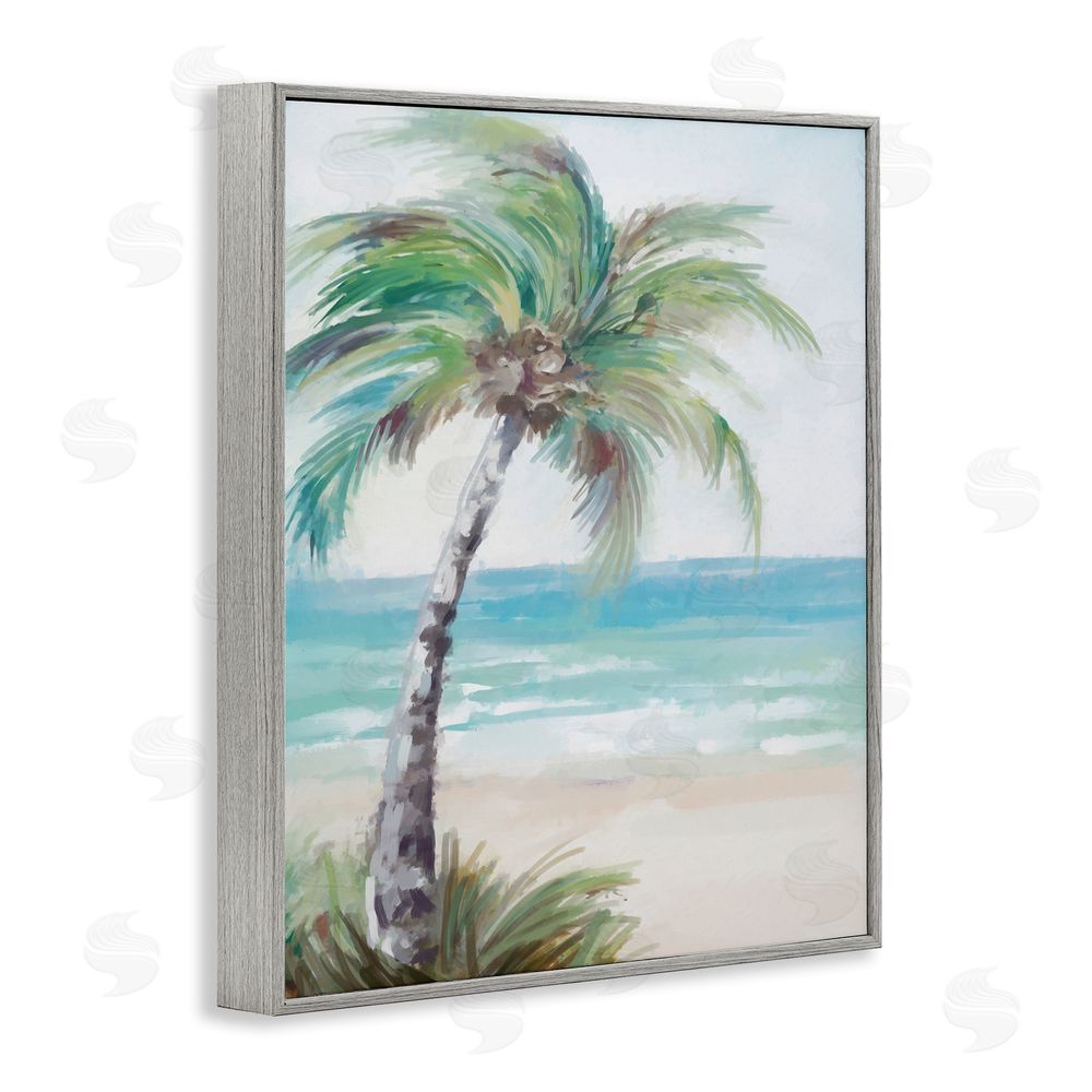 Ziwei Li Soft Palm Tree on Beach Gray Framed Giclee Wall Art Print