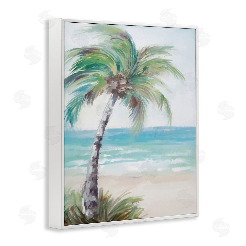 Ziwei Li Soft Palm Tree on Beach White Framed Giclee Wall Art Print