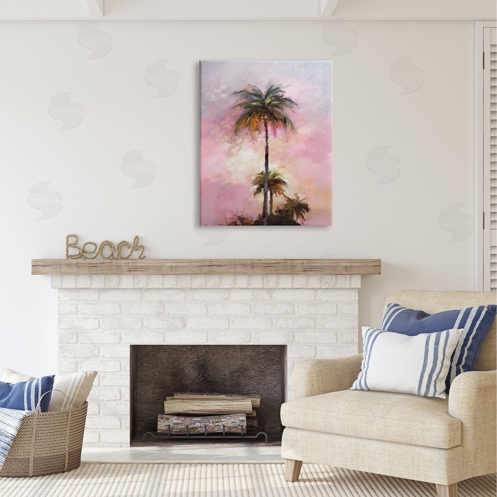 Ziwei Li Summer Sunset Palms Canvas Wall Art Print in Room