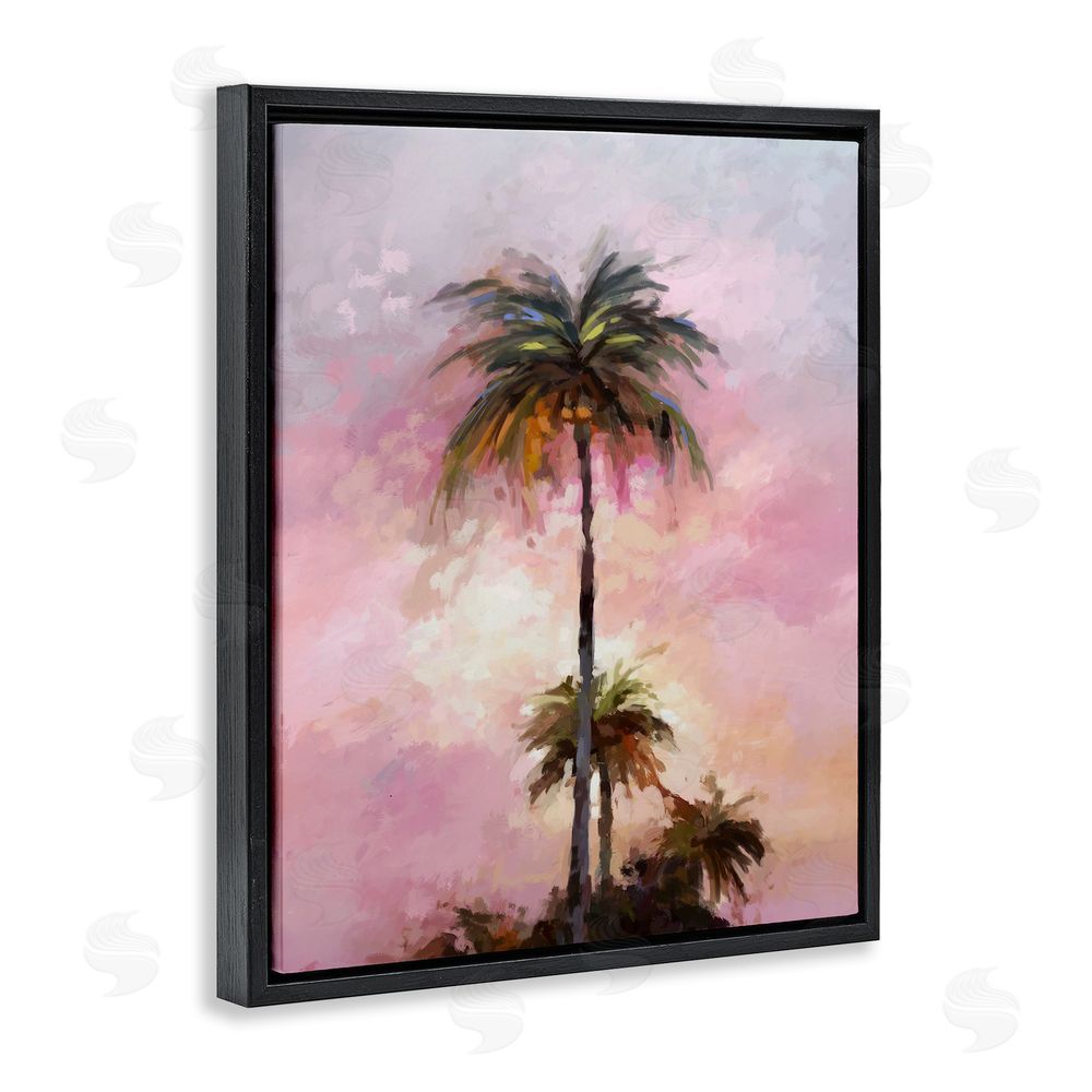 Ziwei Li Summer Sunset Palms Black Floating Frame Canvas Wall Art Print