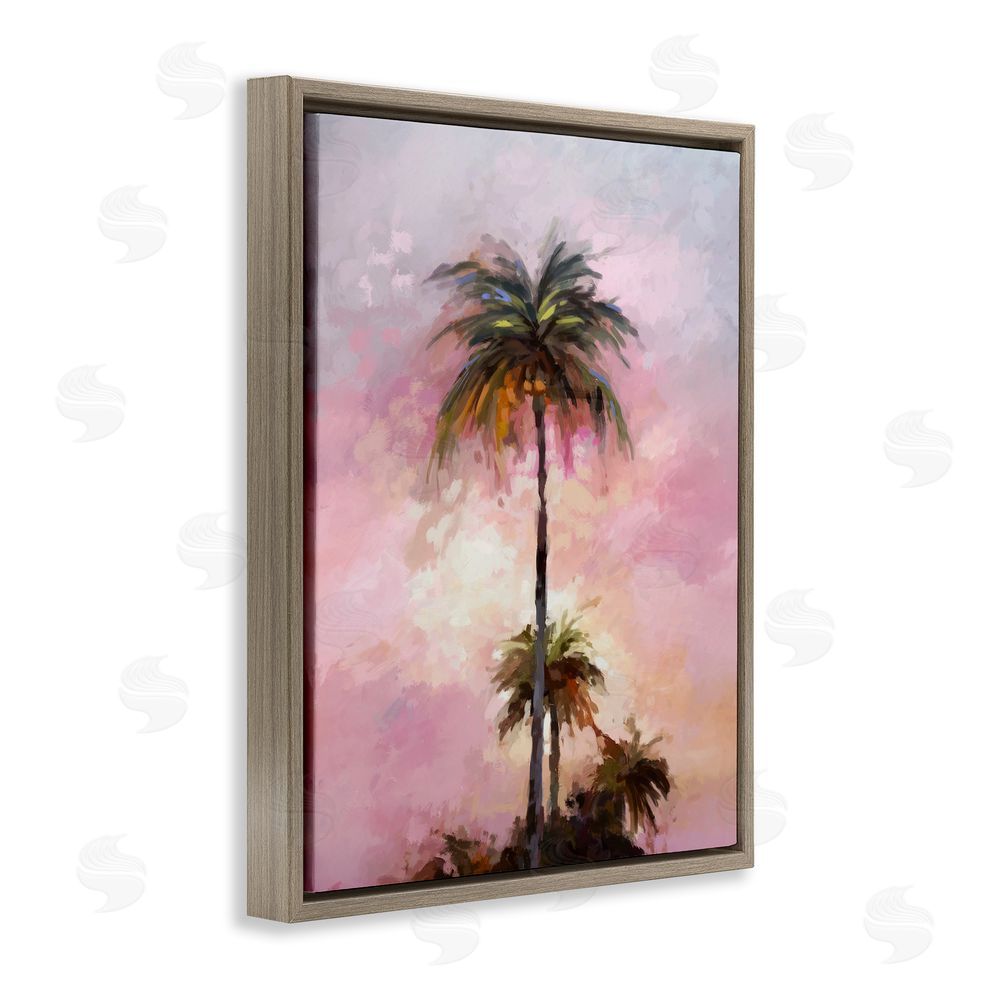 Ziwei Li Summer Sunset Palms Brown Floating Frame Canvas Wall Art Print