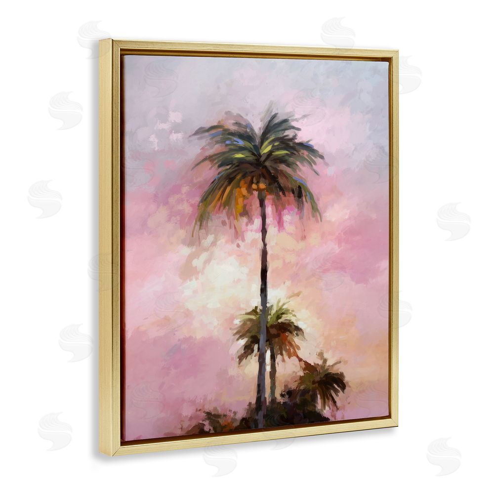 Ziwei Li Summer Sunset Palms Gold Floating Frame Canvas Wall Art Print