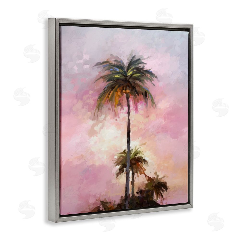 Ziwei Li Summer Sunset Palms Grey Floating Frame Canvas Wall Art Print