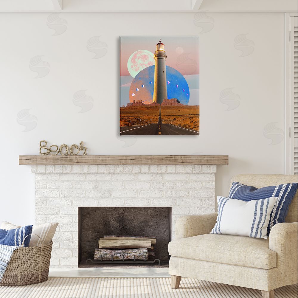 Ziwei Li Surreal Lighthouse in Desert Canvas Wall Art Print in Room