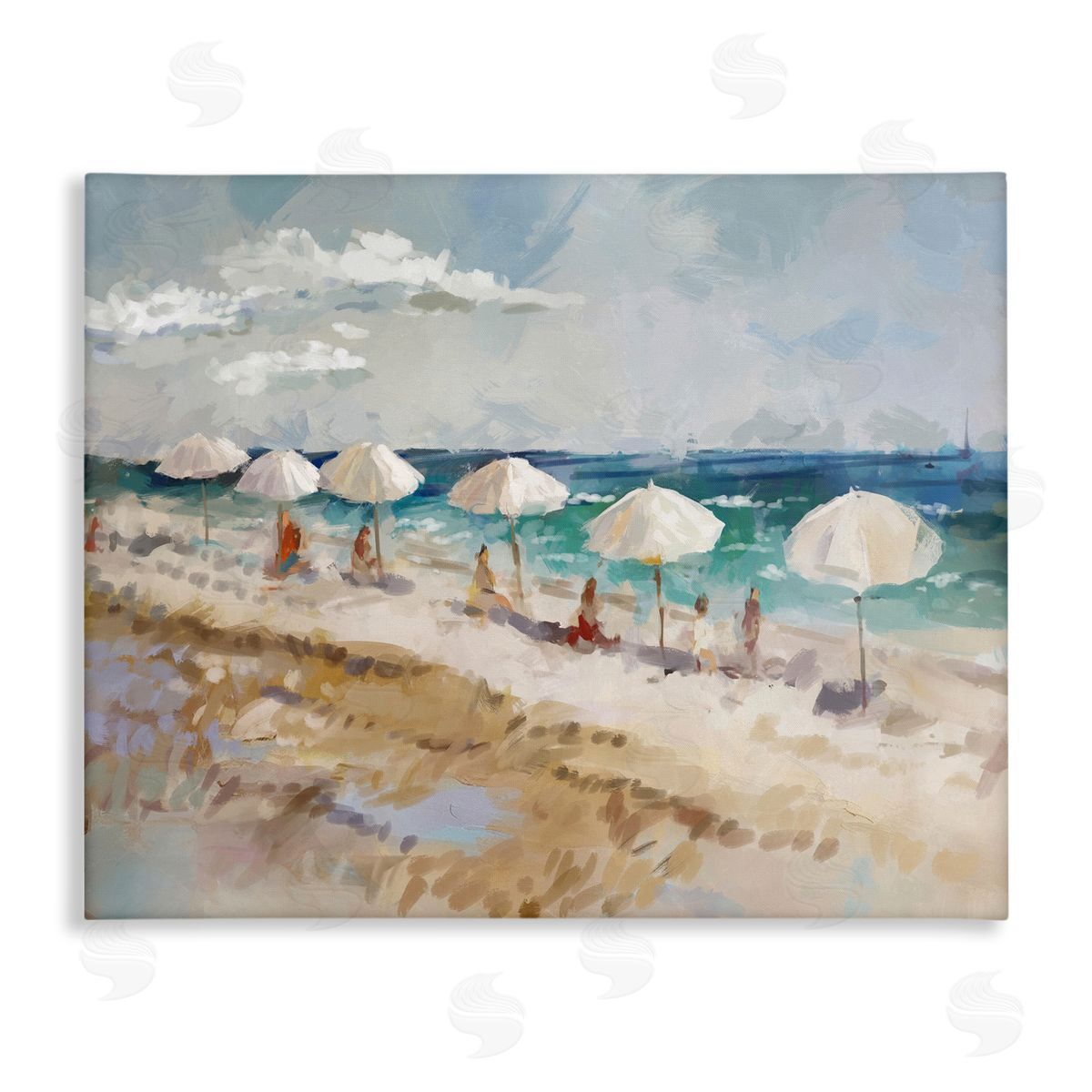 Ziwei Li Abstract People Beach Umbrellas Stretched Canvas Wall Art Print