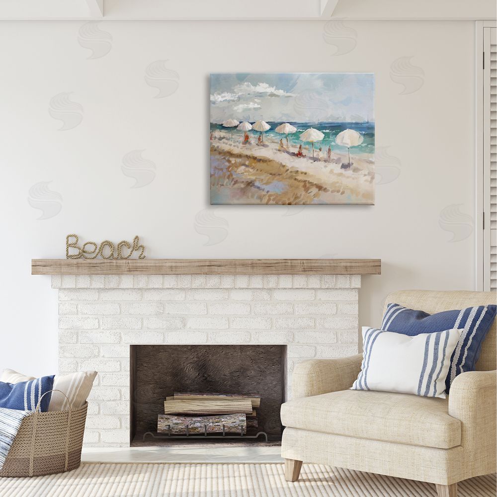 Ziwei Li Abstract People Beach Umbrellas Canvas Wall Art Print in Room