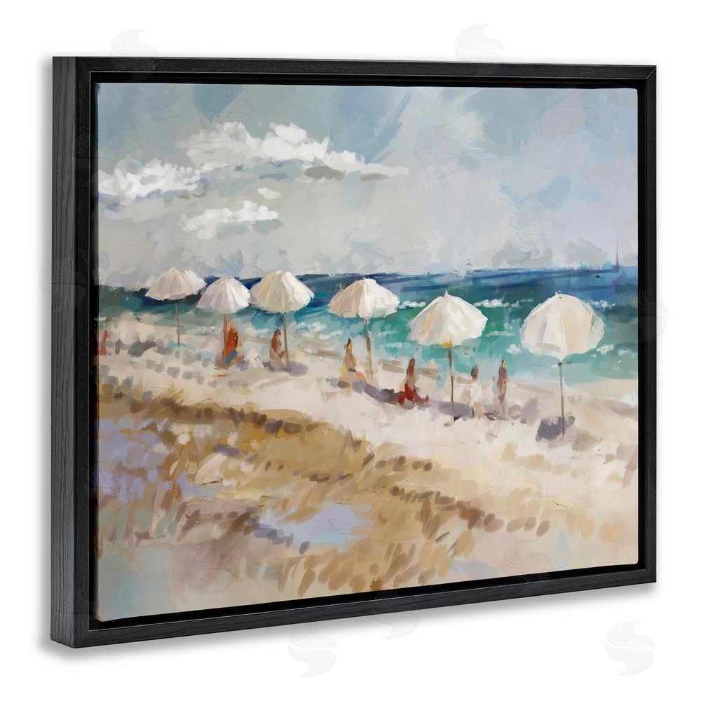 Ziwei Li Abstract People Beach Umbrellas Black Floating Frame Canvas Wall Art Print
