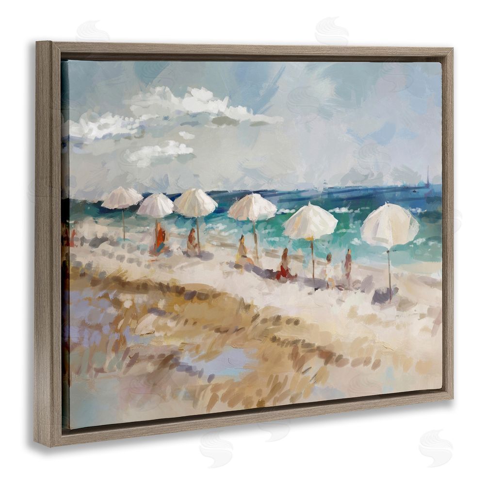 Ziwei Li Abstract People Beach Umbrellas Brown Floating Frame Canvas Wall Art Print