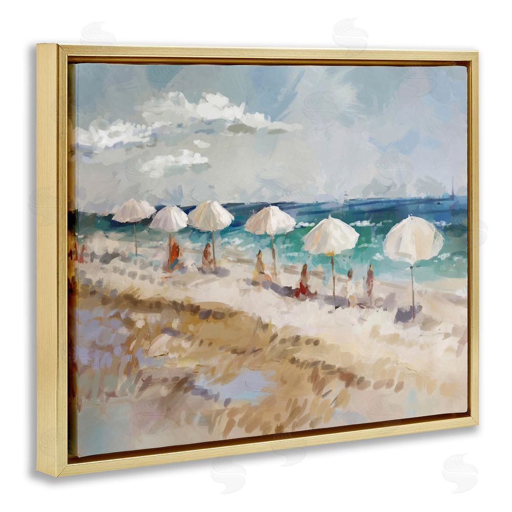 Ziwei Li Abstract People Beach Umbrellas Gold Floating Frame Canvas Wall Art Print