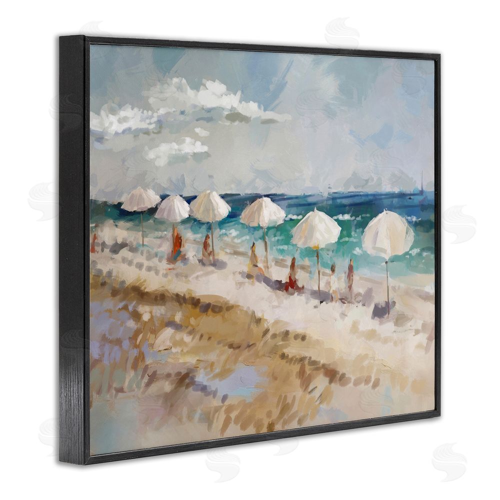 Ziwei Li Abstract People Beach Umbrellas Black Framed Giclee Wall Art Print
