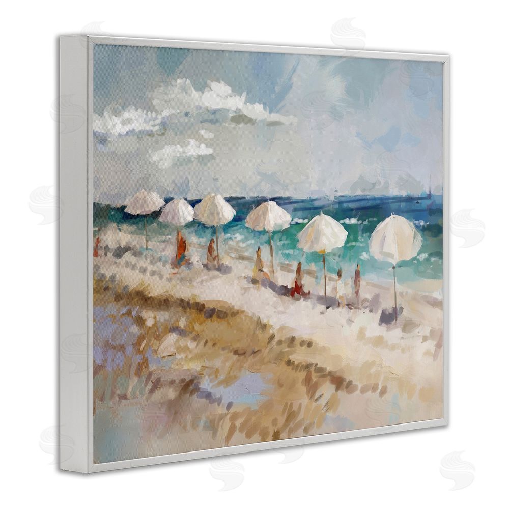 Ziwei Li Abstract People Beach Umbrellas White Framed Giclee Wall Art Print