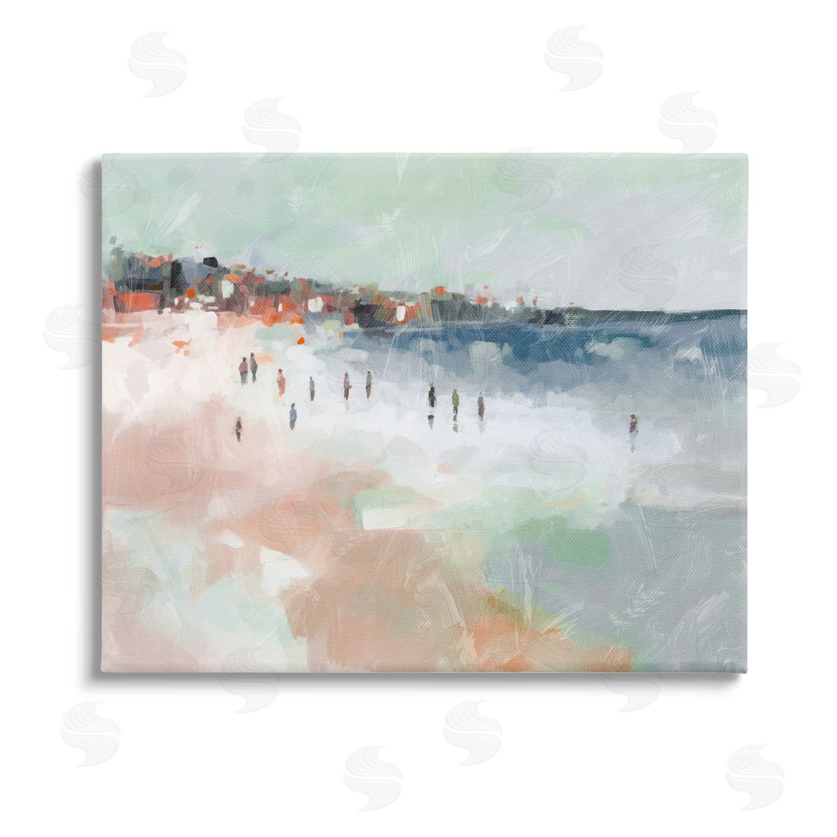 Ziwei Li Abstract People on Shore Stretched Canvas Wall Art Print