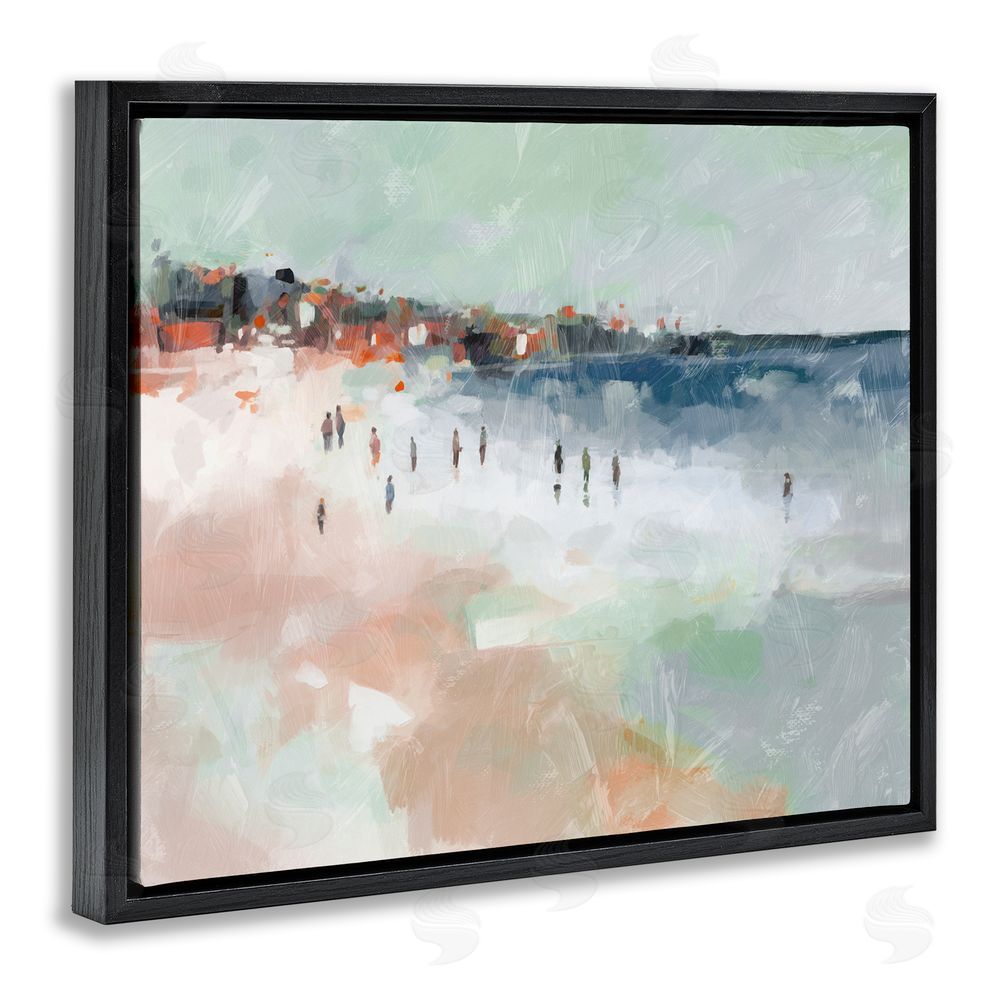 Ziwei Li Abstract People on Shore Black Floating Frame Canvas Wall Art Print
