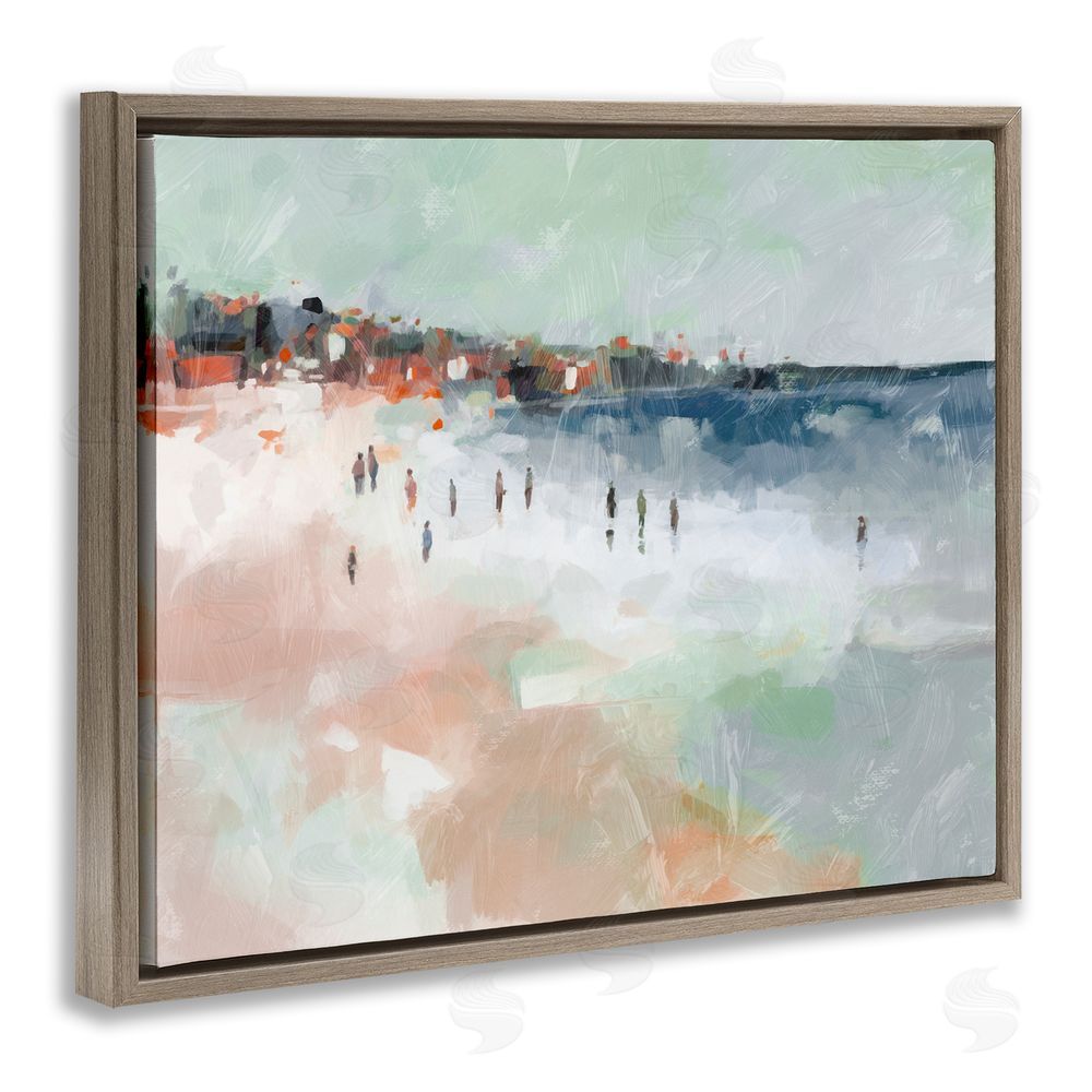 Ziwei Li Abstract People on Shore Brown Floating Frame Canvas Wall Art Print