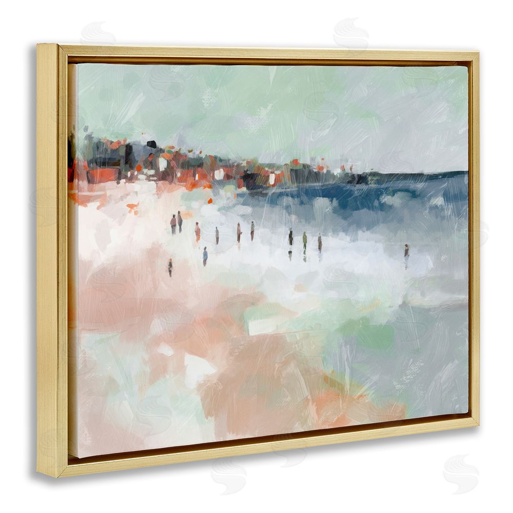 Ziwei Li Abstract People on Shore Gold Floating Frame Canvas Wall Art Print
