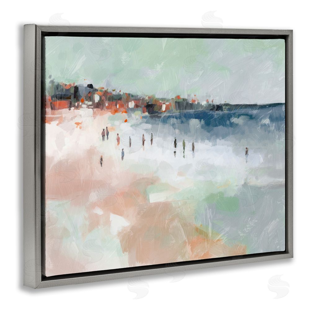 Ziwei Li Abstract People on Shore Grey Floating Frame Canvas Wall Art Print