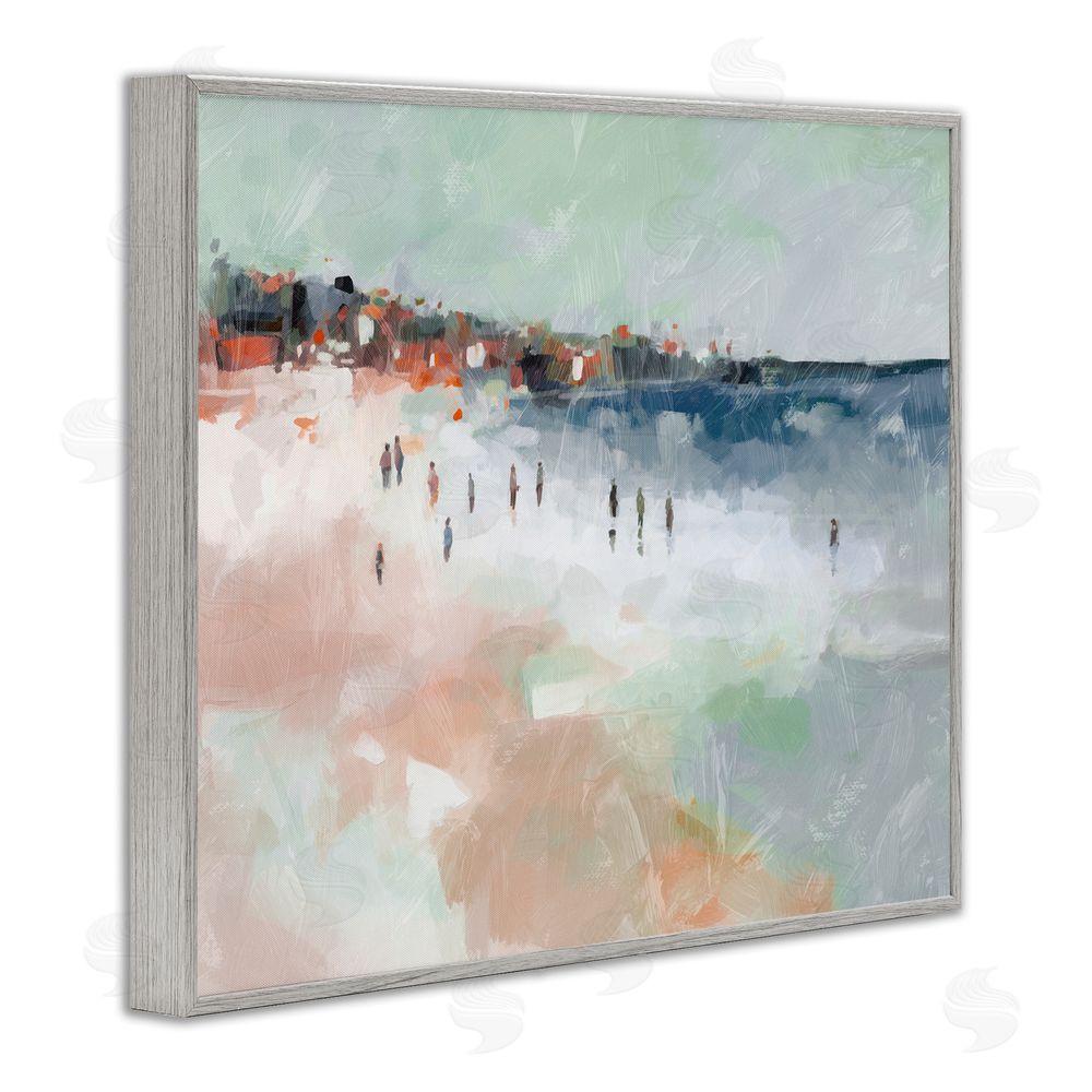 Ziwei Li Abstract People on Shore Gray Framed Giclee Wall Art Print