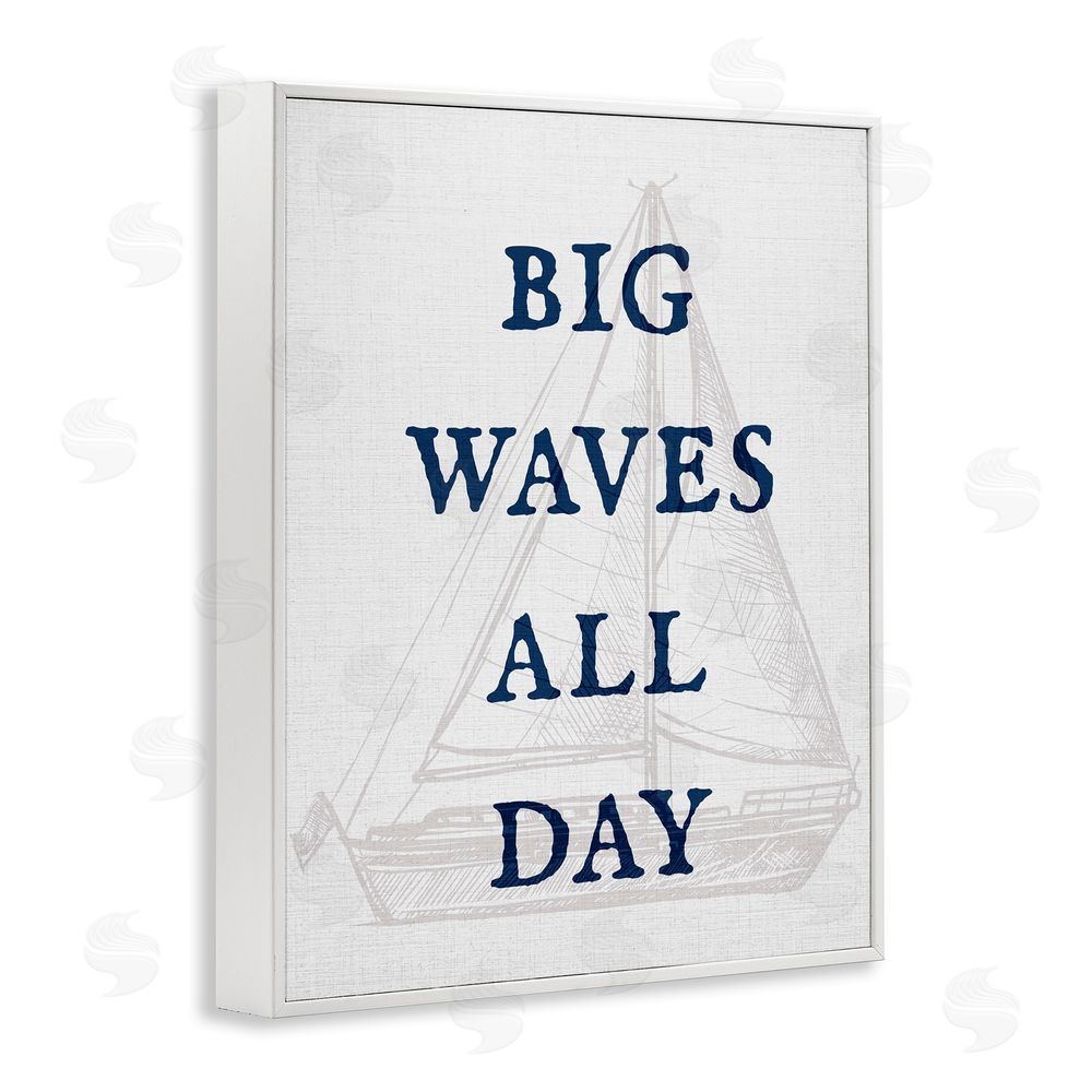 Stupell Studio Big Waves Nautical Phrase White Framed Giclee Wall Art Print
