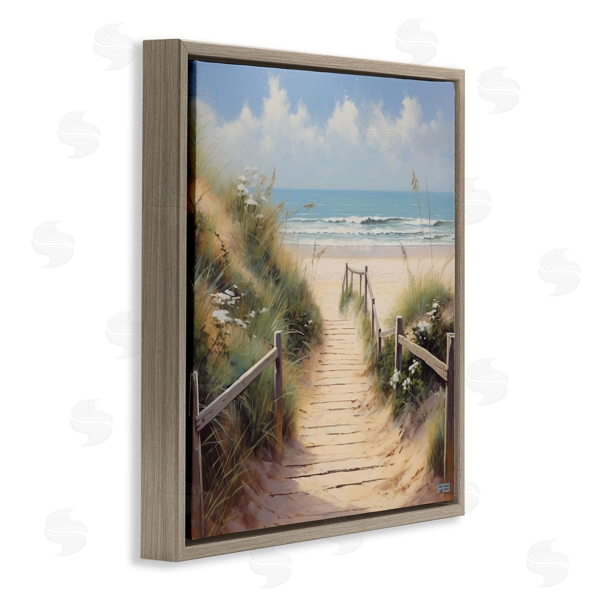 Sandy Path to Beach Brown Floating Frame Canvas Wall Art, Home Decor by RB