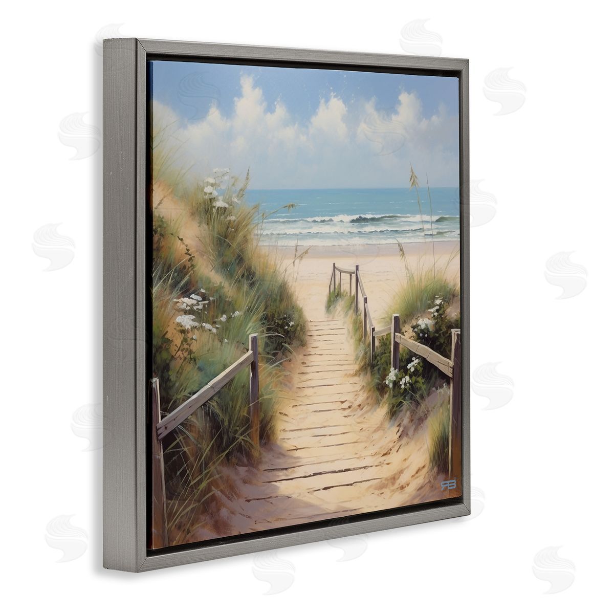 Sandy Path to Beach Grey Floating Frame Canvas Wall Art, Home Decor by RB