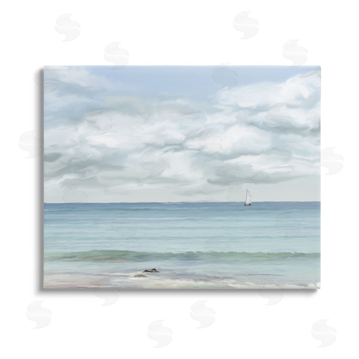 Ramona Murdock Distant Sailboat Cloudy Shore Stretched Canvas Wall Art Print