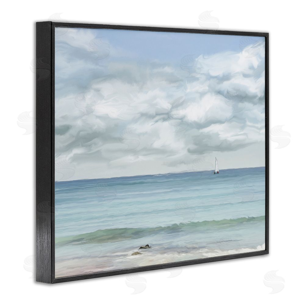 Ramona Murdock Distant Sailboat Cloudy Shore Black Framed Giclee Wall Art Print