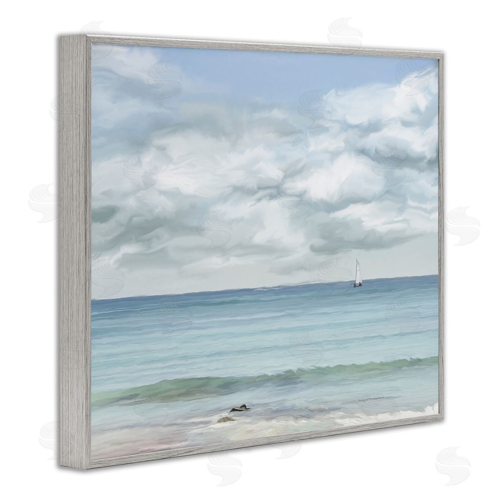 Ramona Murdock Distant Sailboat Cloudy Shore Gray Framed Giclee Wall Art Print