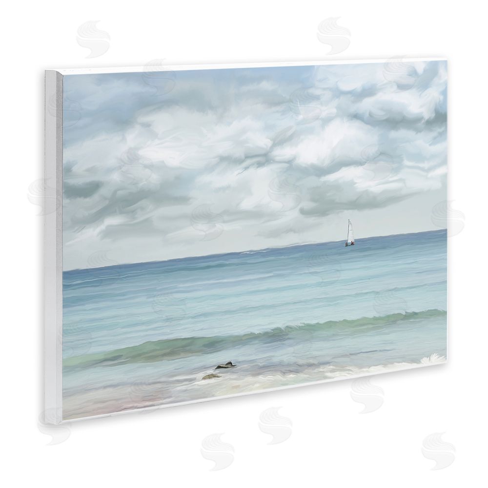 Ramona Murdock Distant Sailboat Cloudy Shore Wall Plaque Art Print
