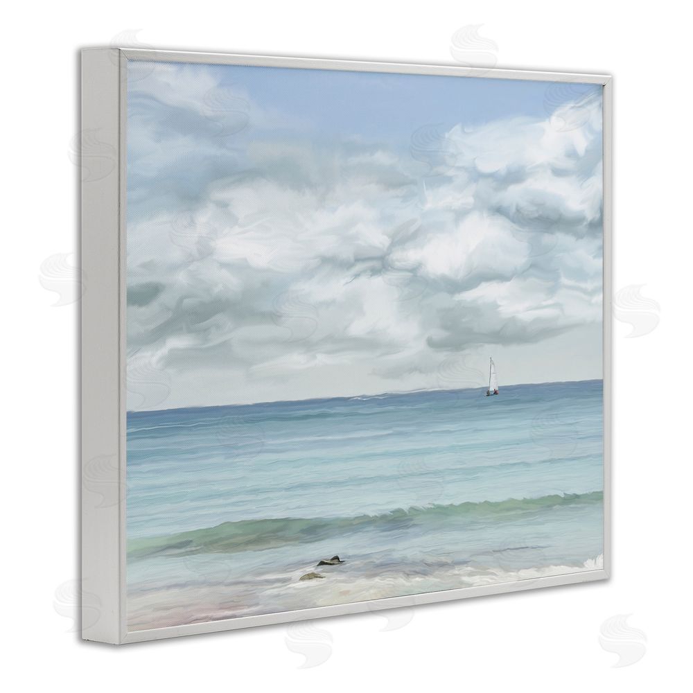 Ramona Murdock Distant Sailboat Cloudy Shore White Framed Giclee Wall Art Print