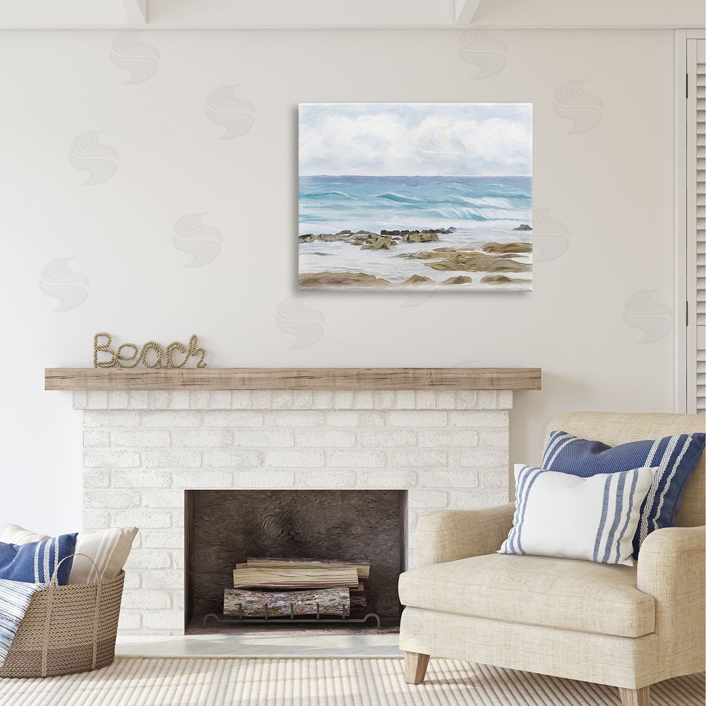 Ramona Murdock Rocky Shore Beach Waves Canvas Wall Art Print in Room
