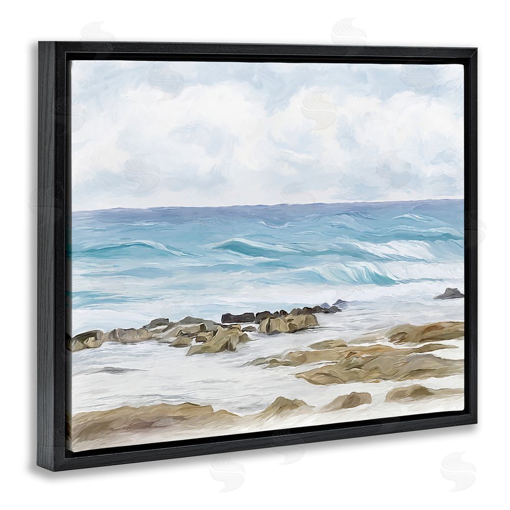 Ramona Murdock Rocky Shore Beach Waves Black Floating Frame Canvas Wall Art Print