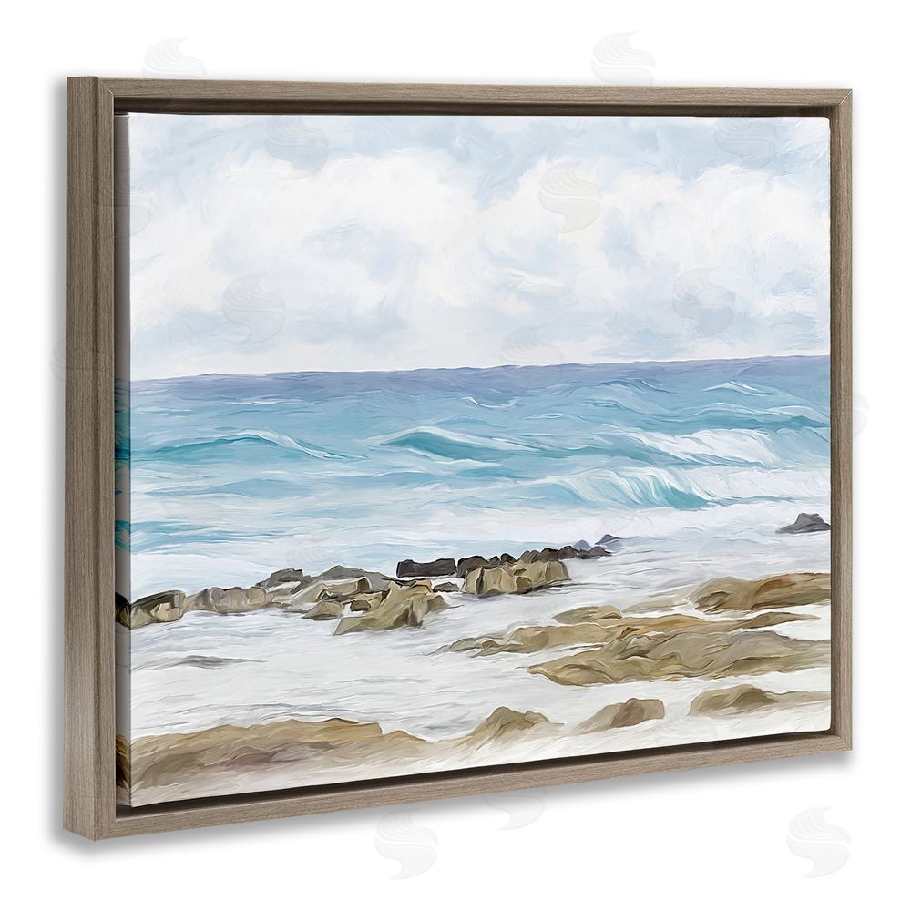 Ramona Murdock Rocky Shore Beach Waves Brown Floating Frame Canvas Wall Art Print